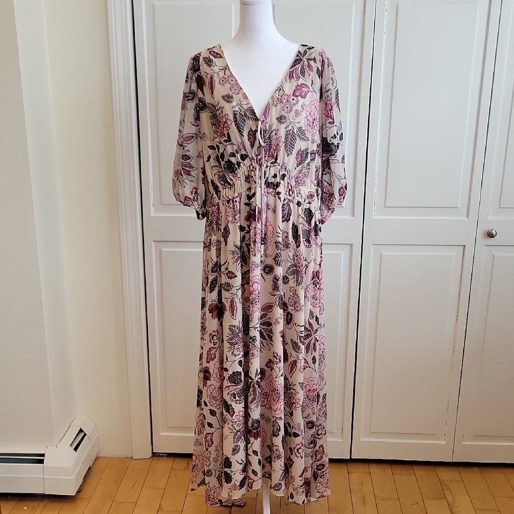 Maison Tara Floral Maxi Dress in Cream and Pink